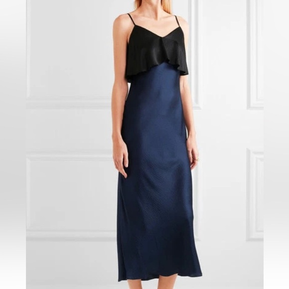 DvF Diane von Furstenberg Popover Tiered Navy Blue & Black Hammered Silk Dress - Picture 15 of 16